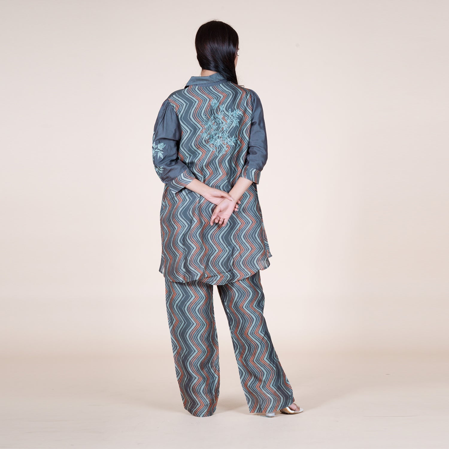 Zigzag Patterned Co-Ord Set in Teal