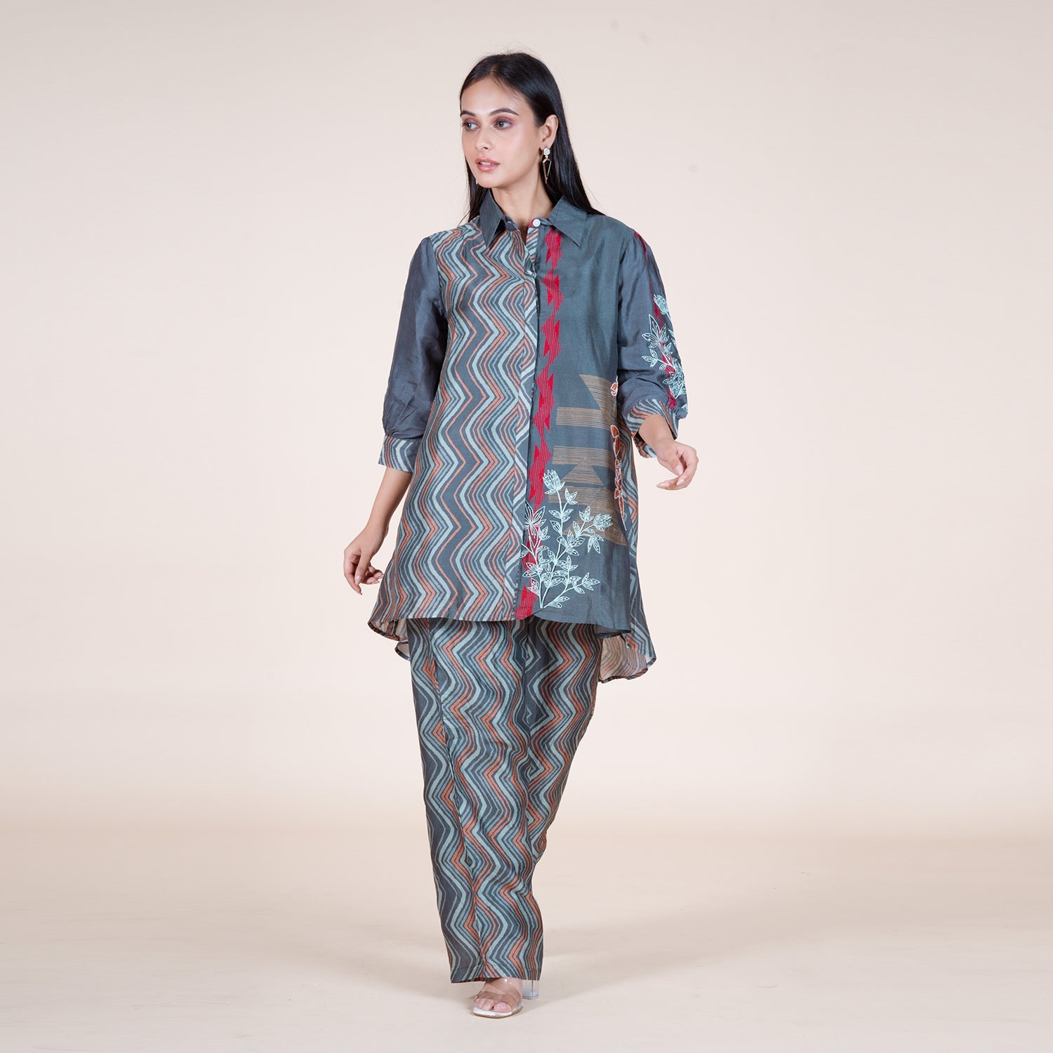 Zigzag Patterned Co-Ord Set in Teal
