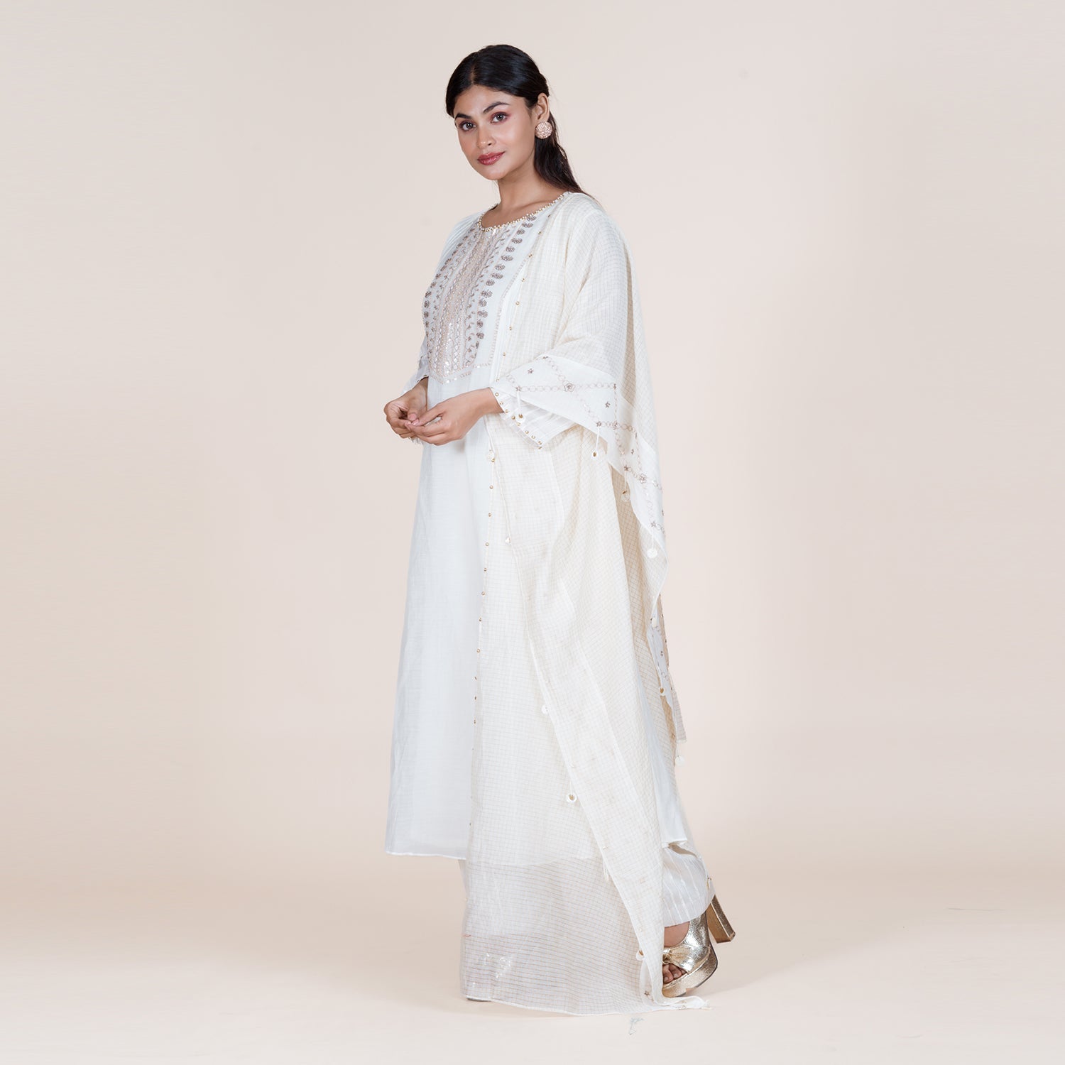 Embroidered Yoke Kurti with Pintucks Pant