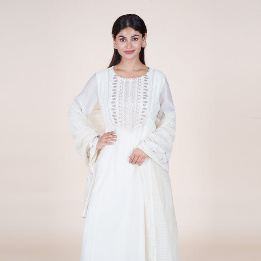 Embroidered Yoke Kurti with Pintucks Pant