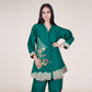 Bottle Green Floral Silk Kurti & Pant Set