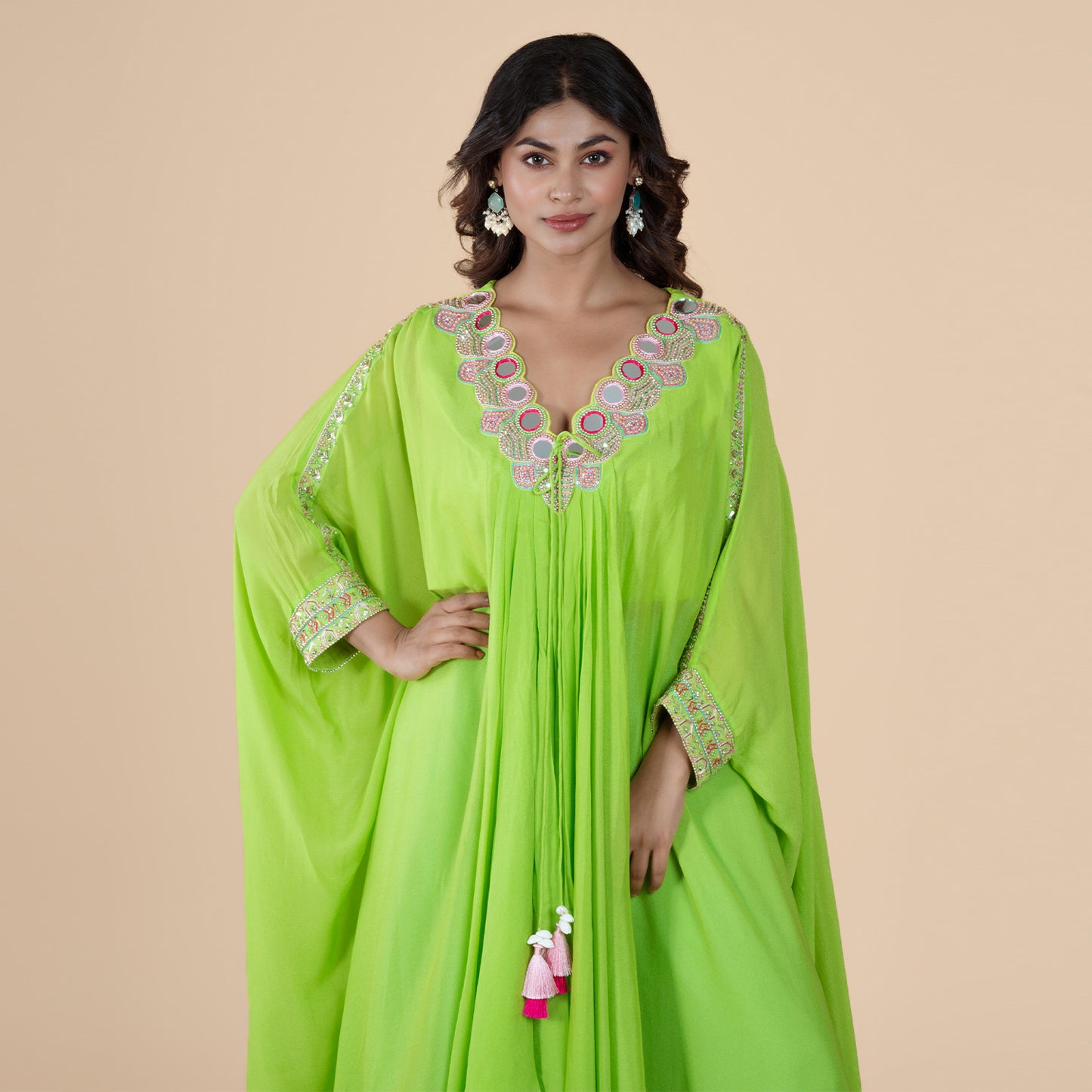 Emerald Elegance Kaftani Kurti with Dhoti-Style Pants