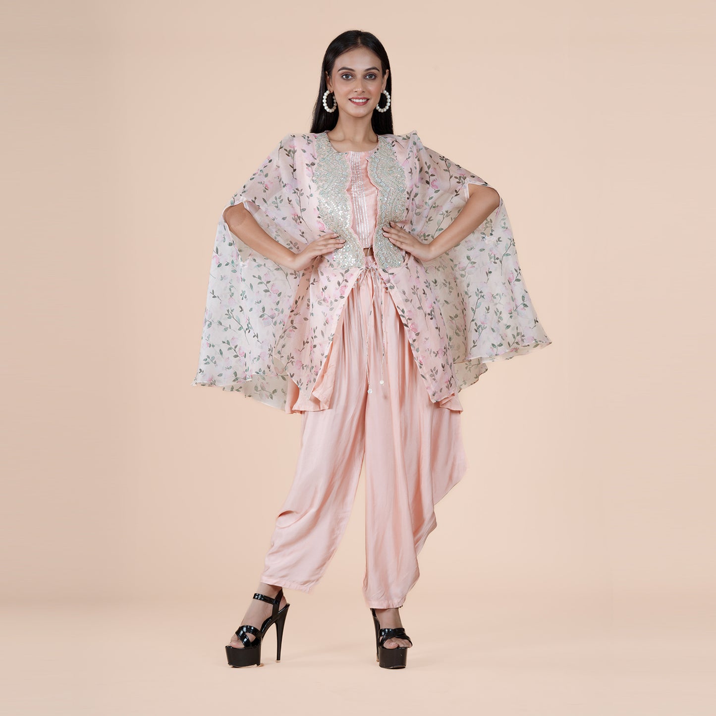 Blooming Beauty Satin Silk Dhoti Set