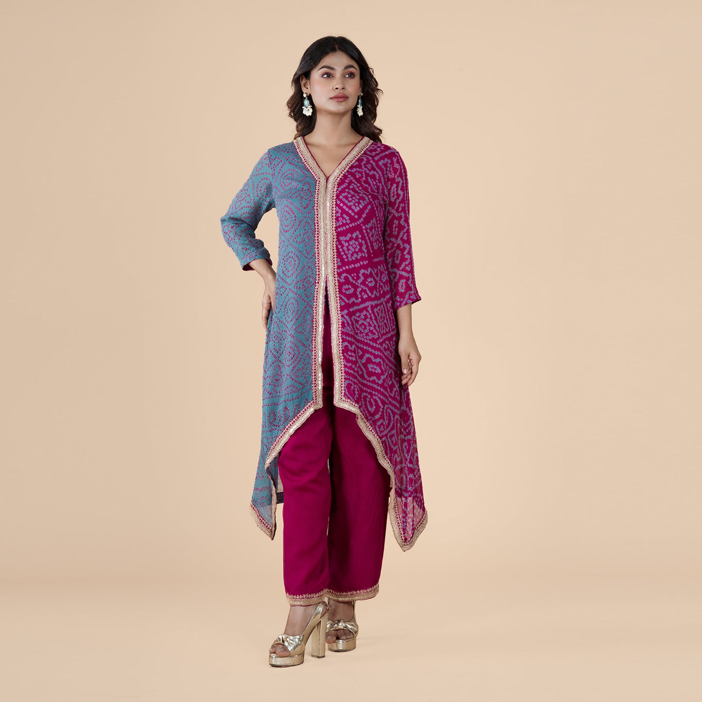 Bandhej Kurta Set with Sequence & Dori Accents