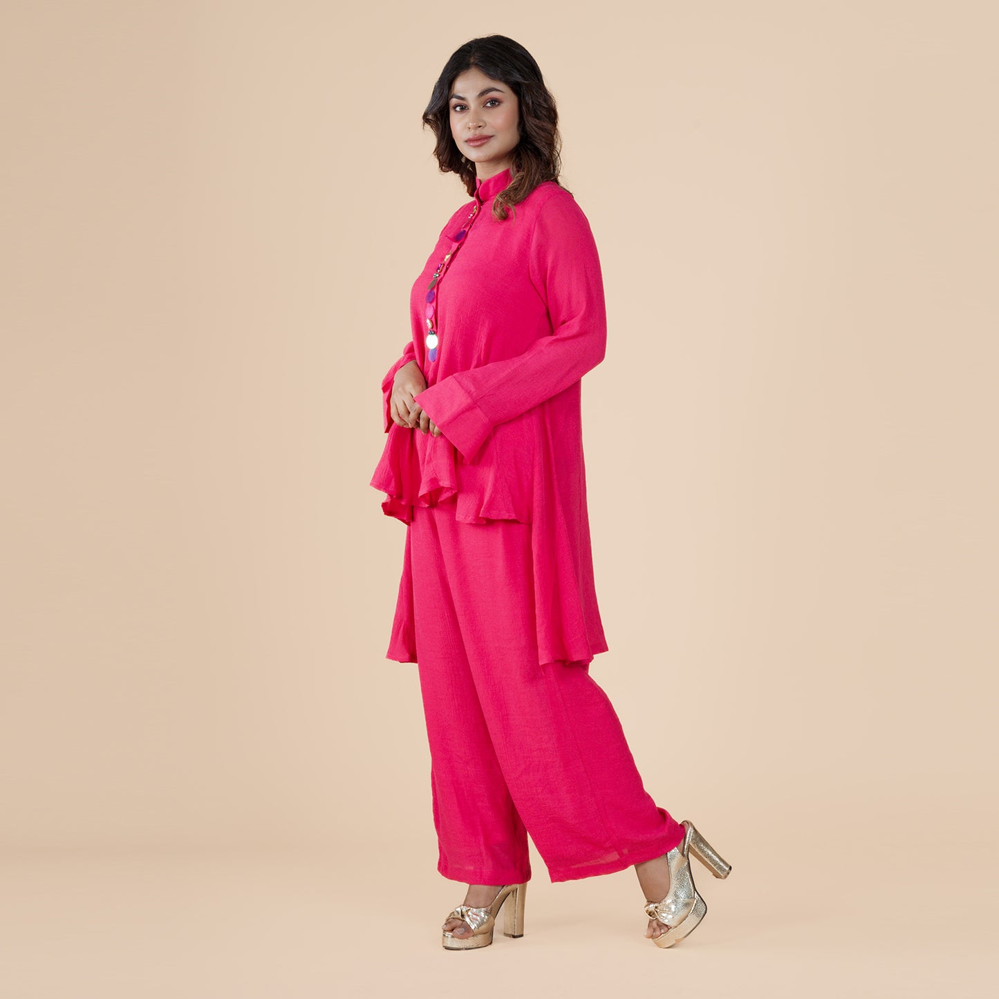 Pink Cotton Silk Lurex Co-Ord Set