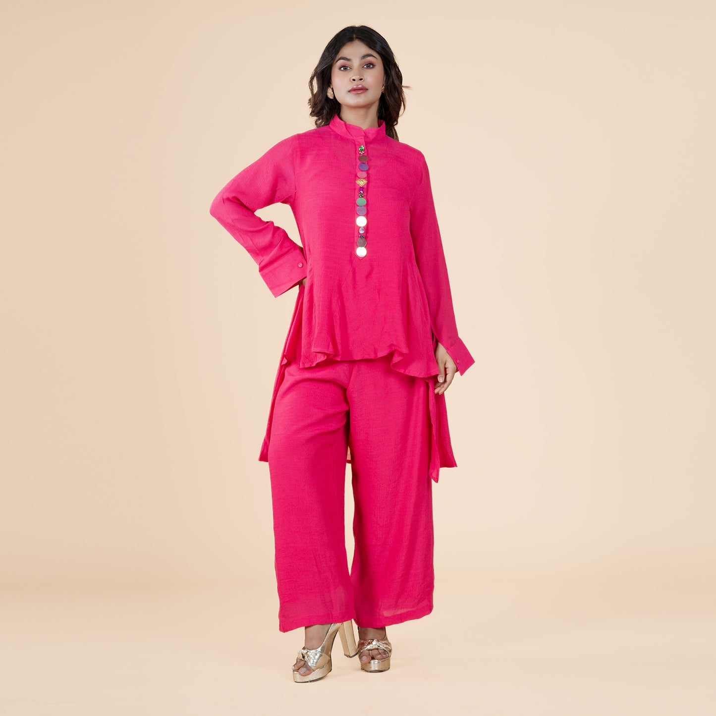 Pink Cotton Silk Lurex Co-Ord Set