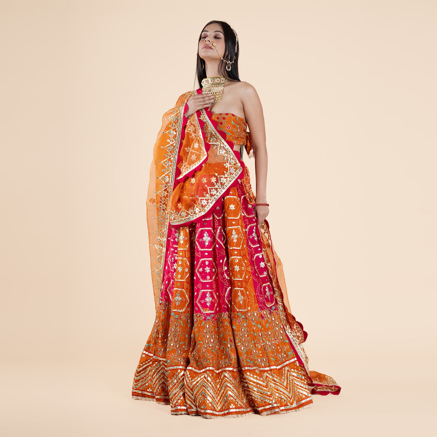 Orange Lehenga & Dupatta Set