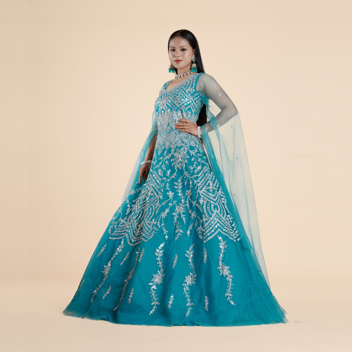 Aqua Elegance Embellished Gown