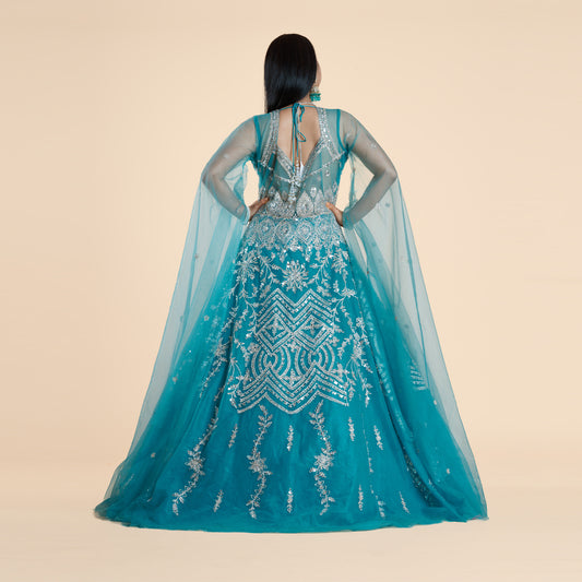 Aqua Elegance Embellished Gown