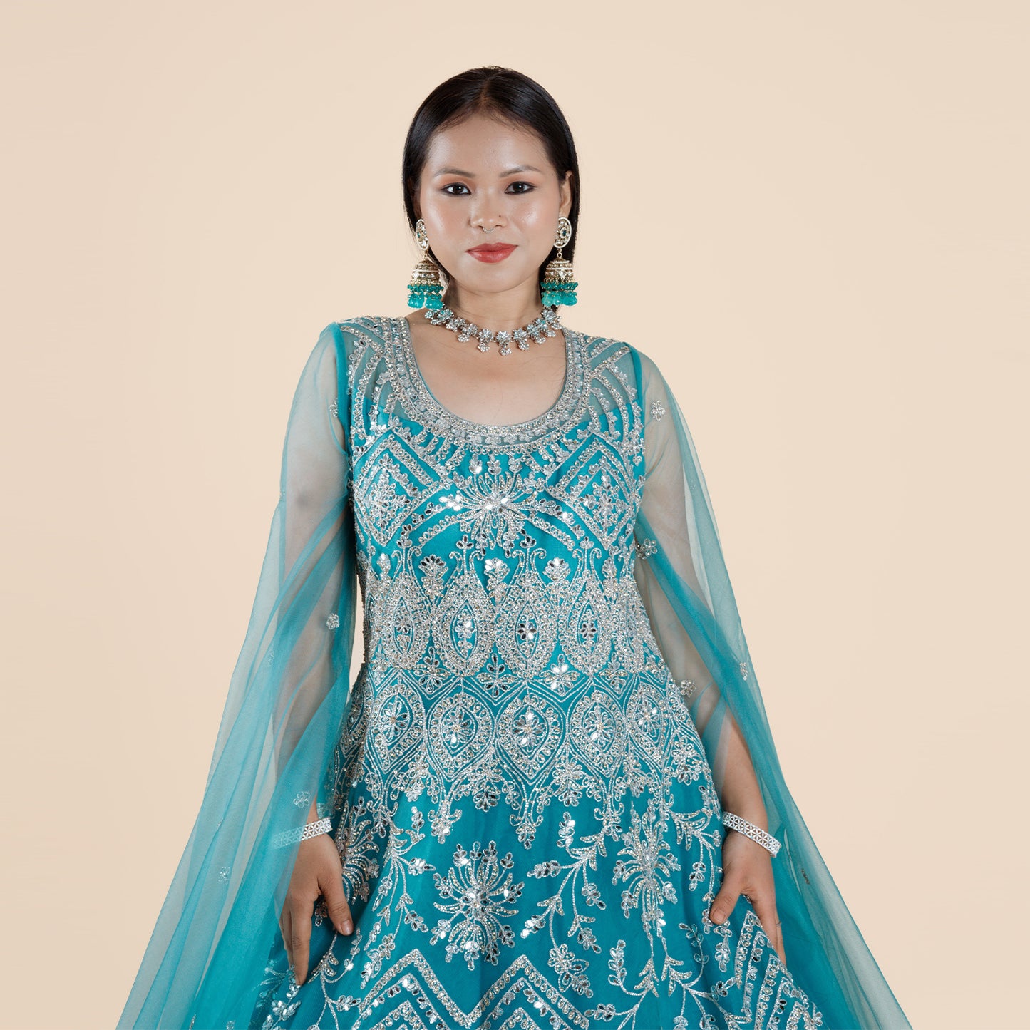 Aqua Elegance Embellished Gown