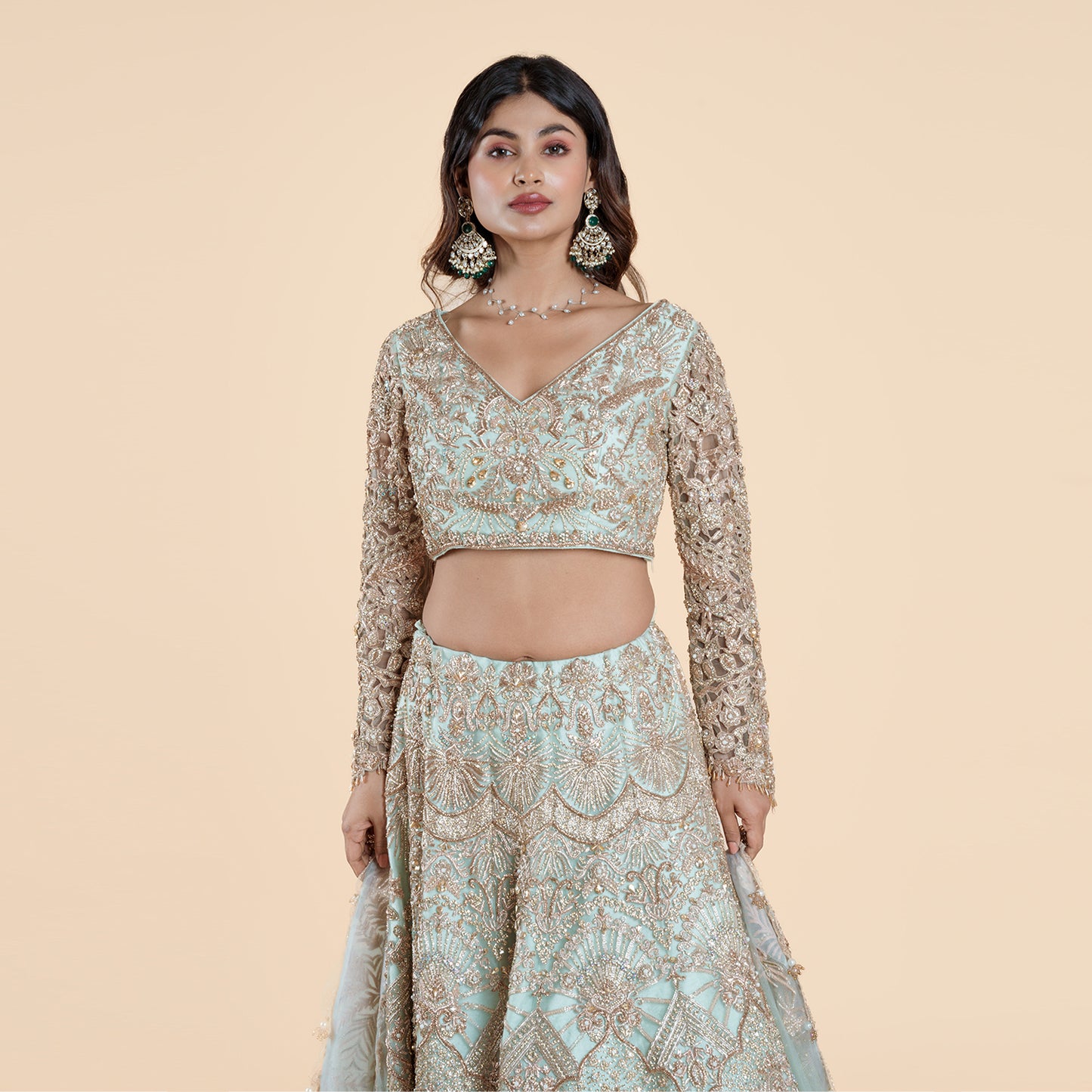 Pista Green Embellish Ghagra Set