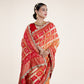 Red-Orange Bandhani Saree with Gold Zari Accents