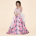 Pink Floral Skirt Set with Ruffled Dupatta