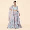 Turquoise Floral Cape Ghagra Set