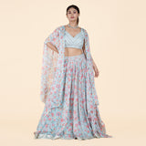 Turquoise Floral Cape Ghagra Set