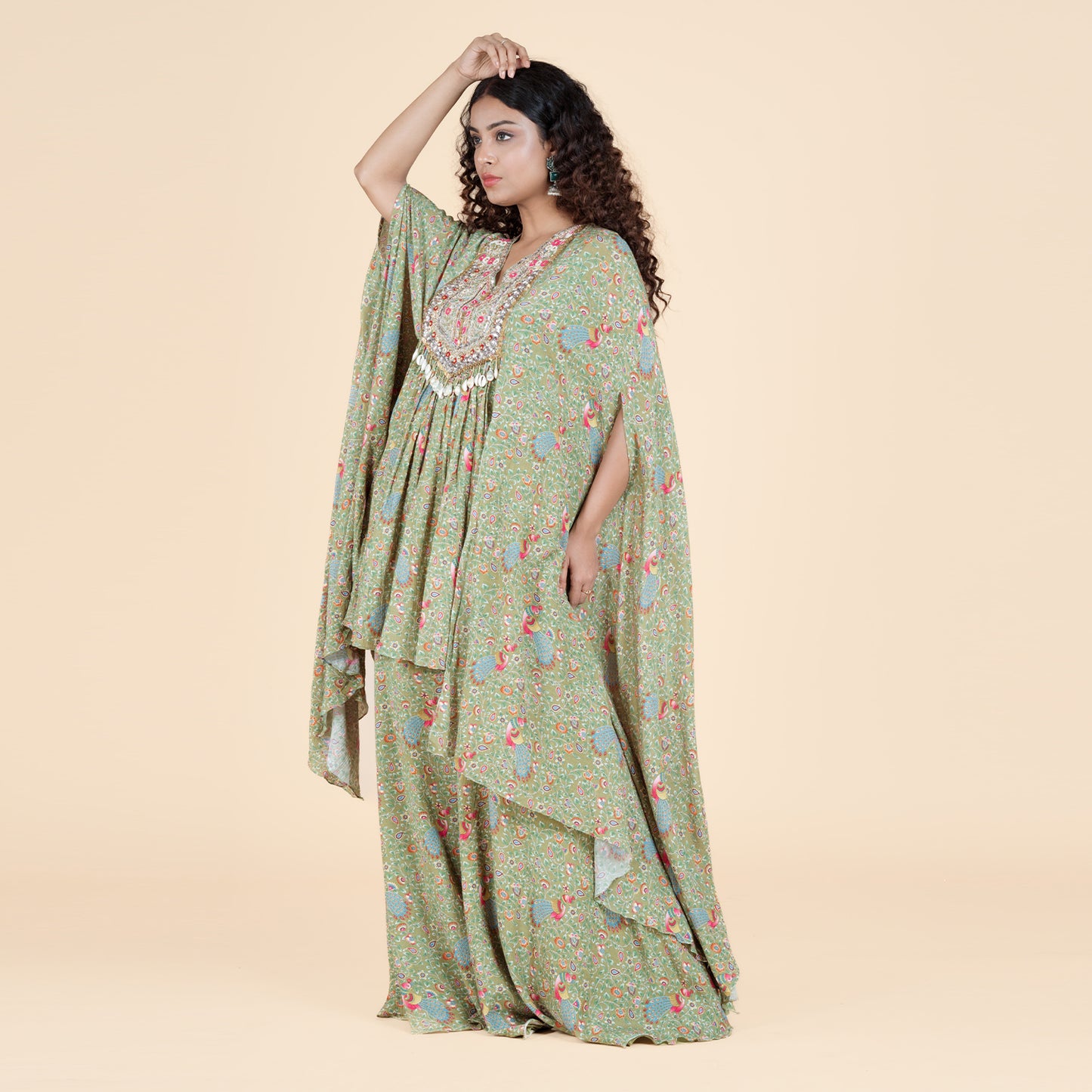 Verdant Bloom Asymmetric Cape & Sharara Ensemble