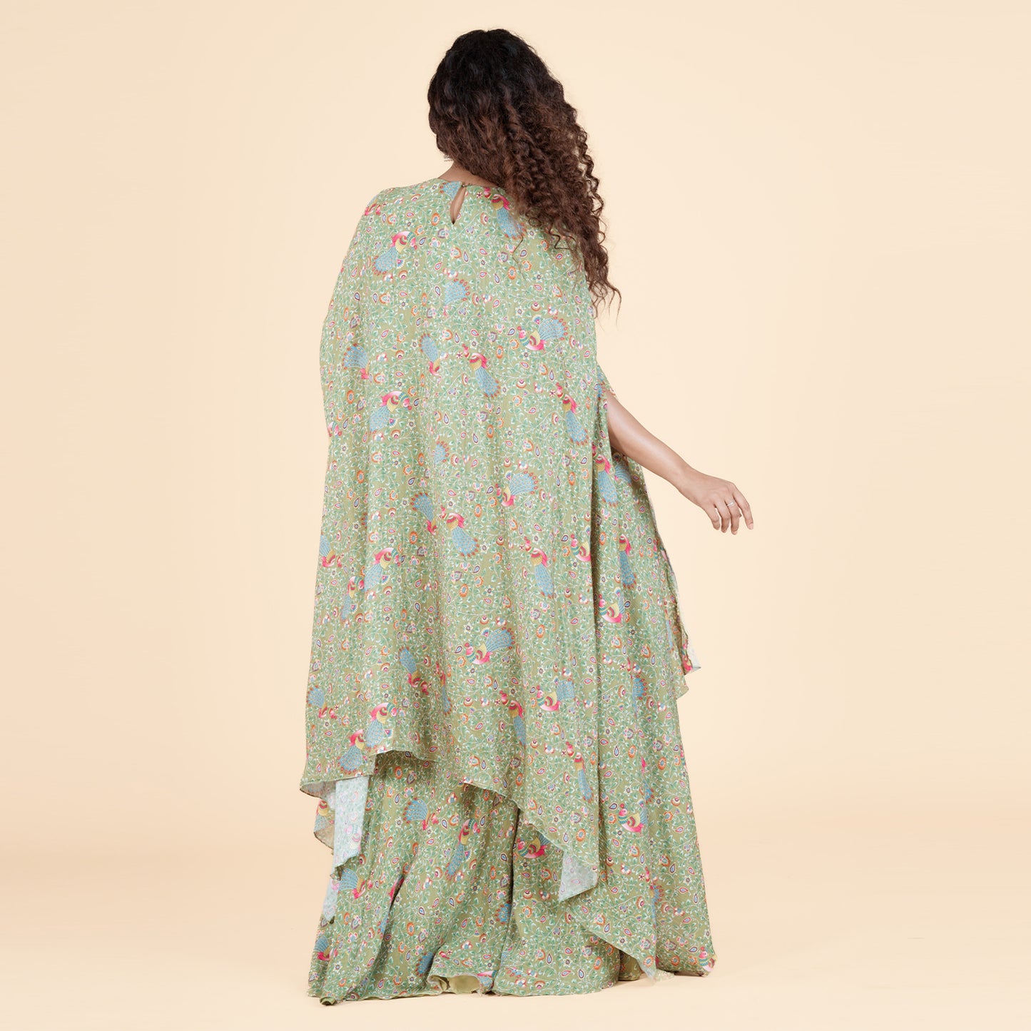 Verdant Bloom Asymmetric Cape & Sharara Ensemble