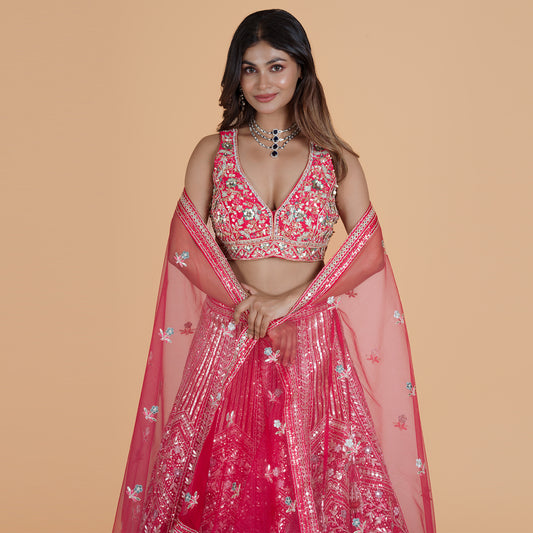 Rani Pink Net Ghagra