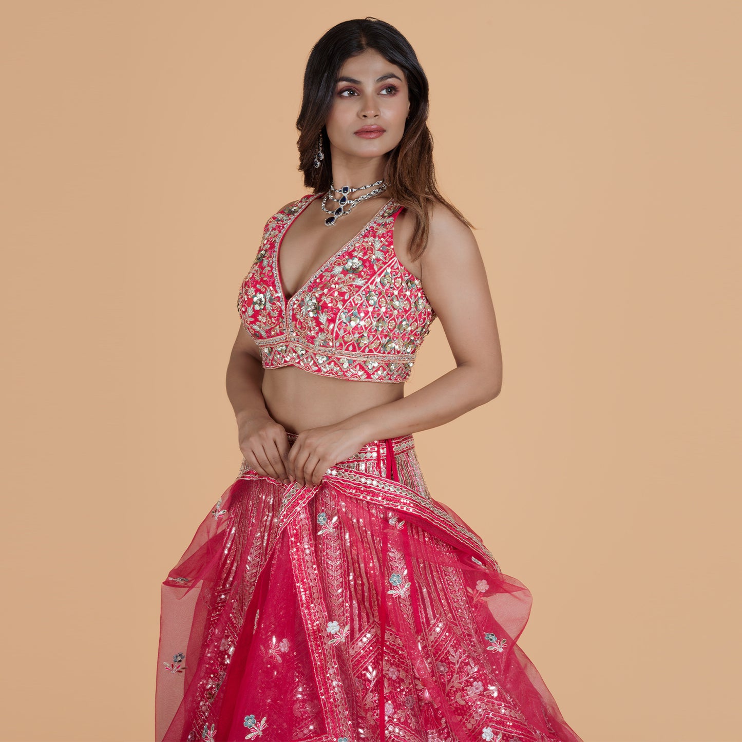 Rani Pink Net Ghagra