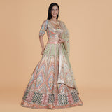 Multicolor Mirror Net Ghagra Set