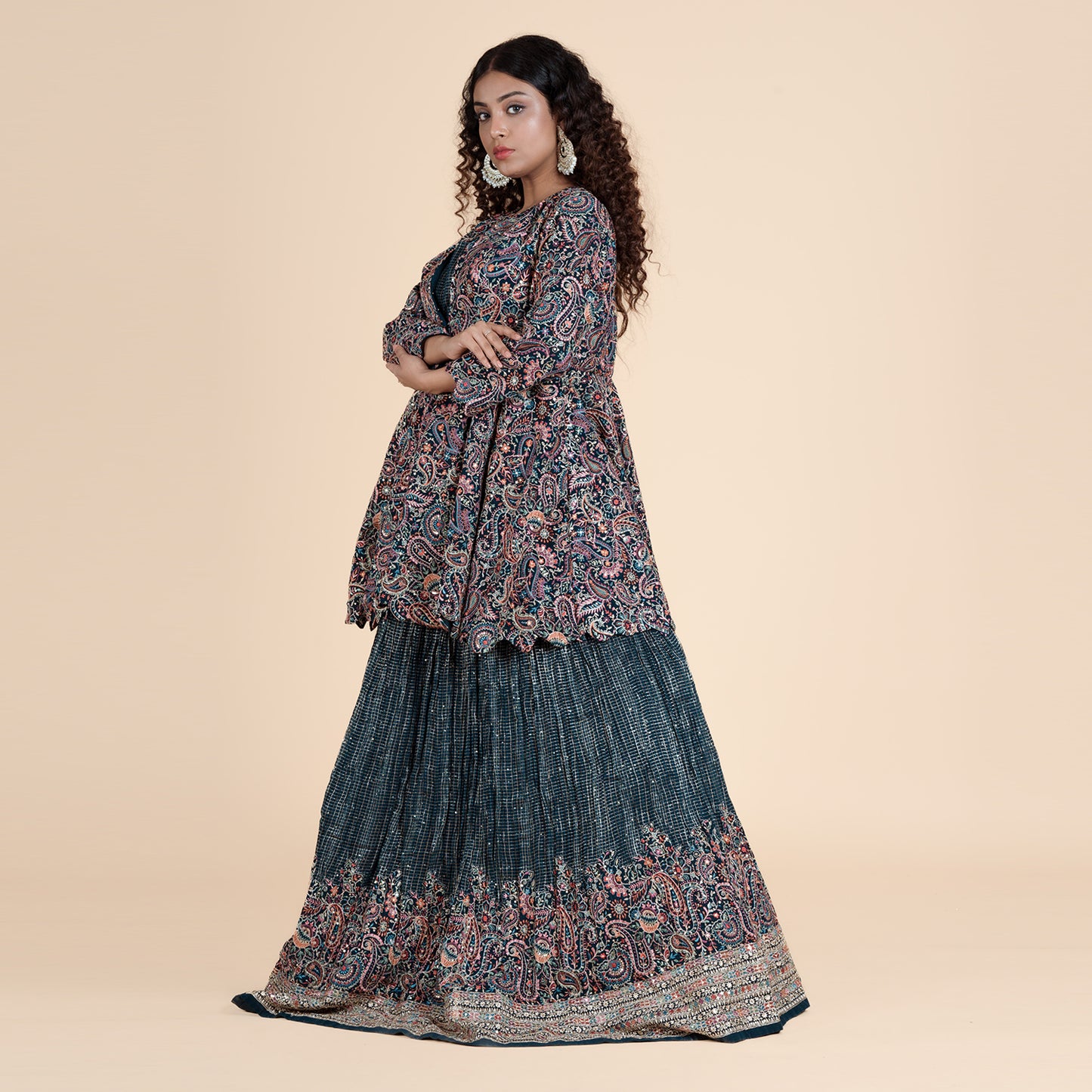 Peacock Green Thread Work Ghagra