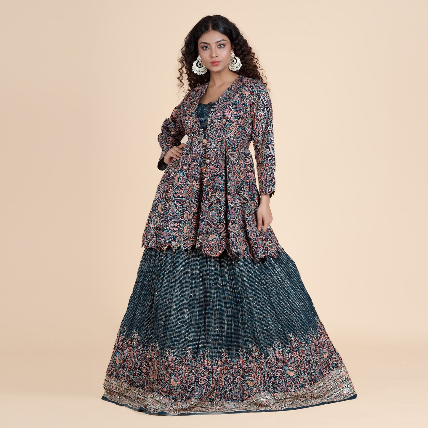 Peacock Green Thread Work Ghagra