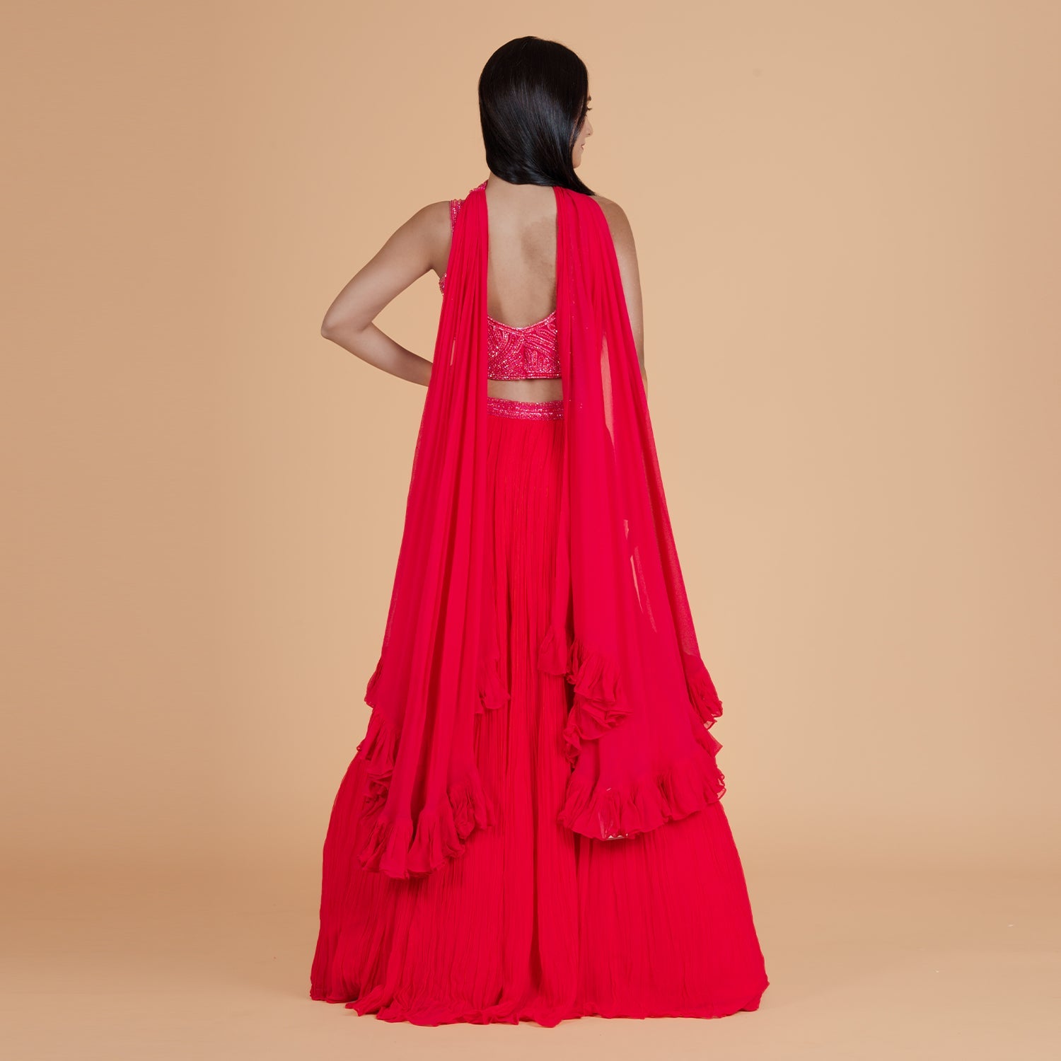 Pink Georgette Ghagra with Cutdana Work