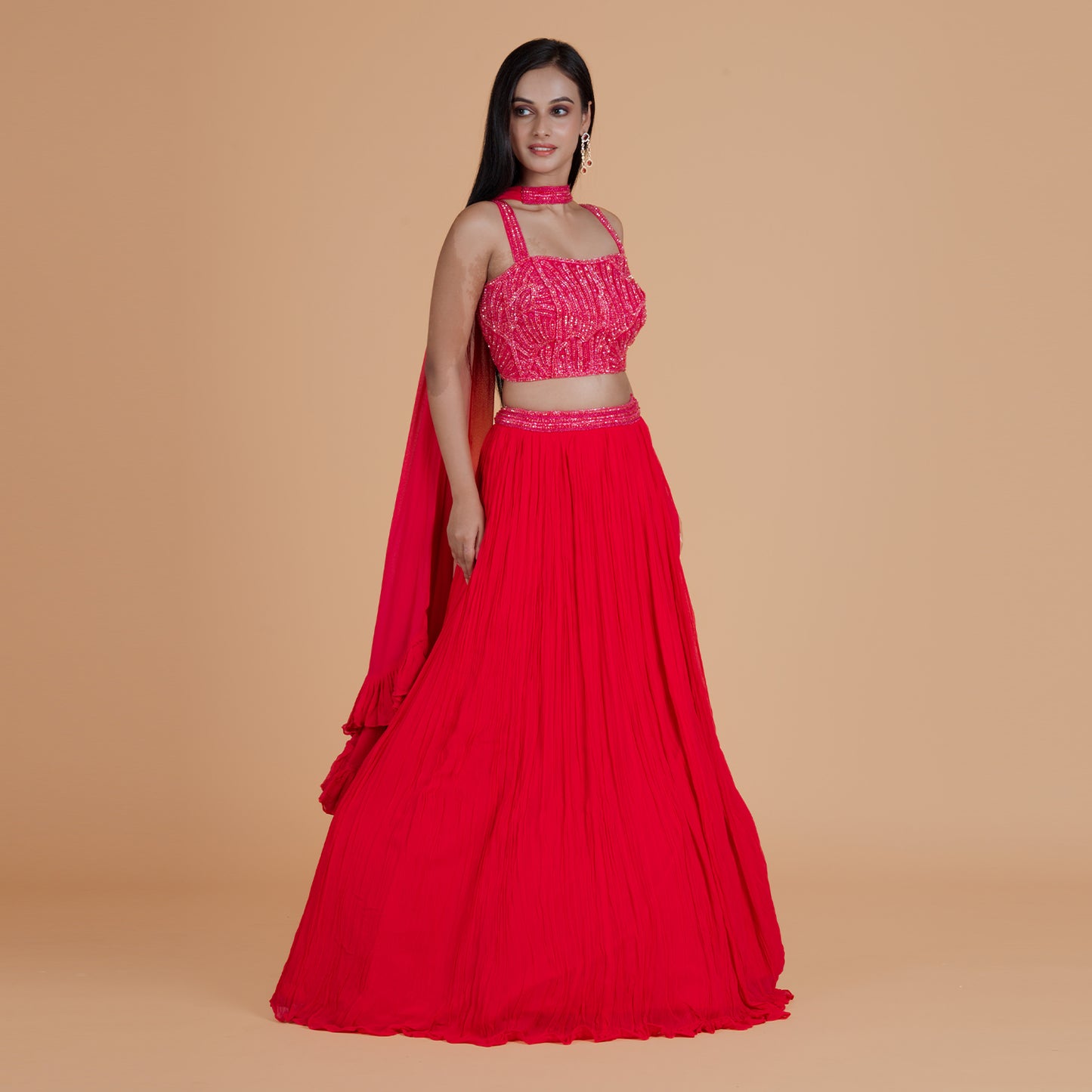 Pink Georgette Ghagra with Cutdana Work