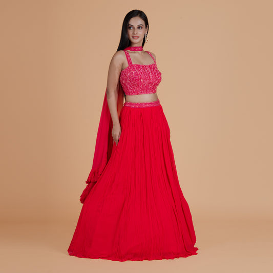 Pink Georgette Ghagra with Cutdana Work