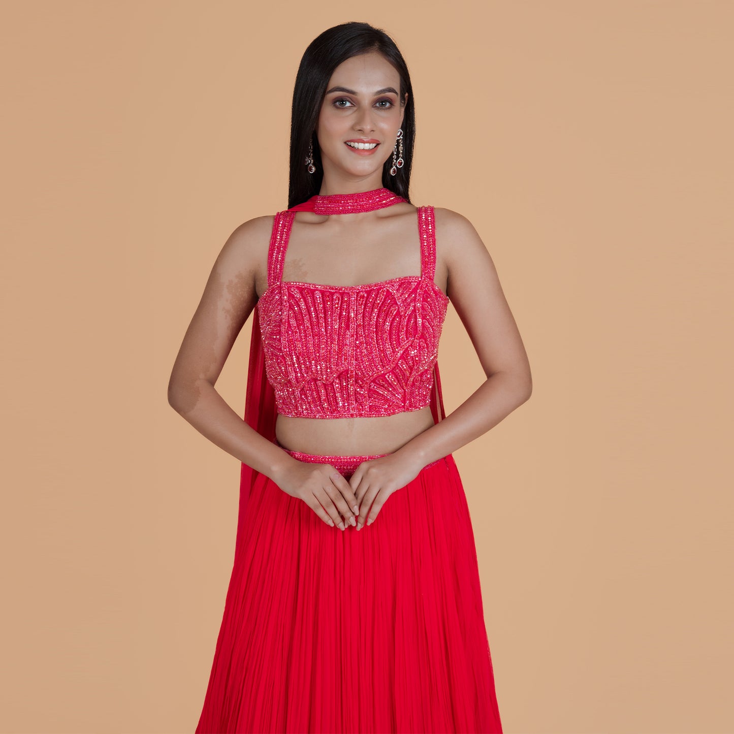 Pink Georgette Ghagra with Cutdana Work