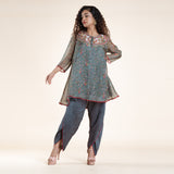 Verdant Bloom Asymmetric Cape & Sharara Ensemble