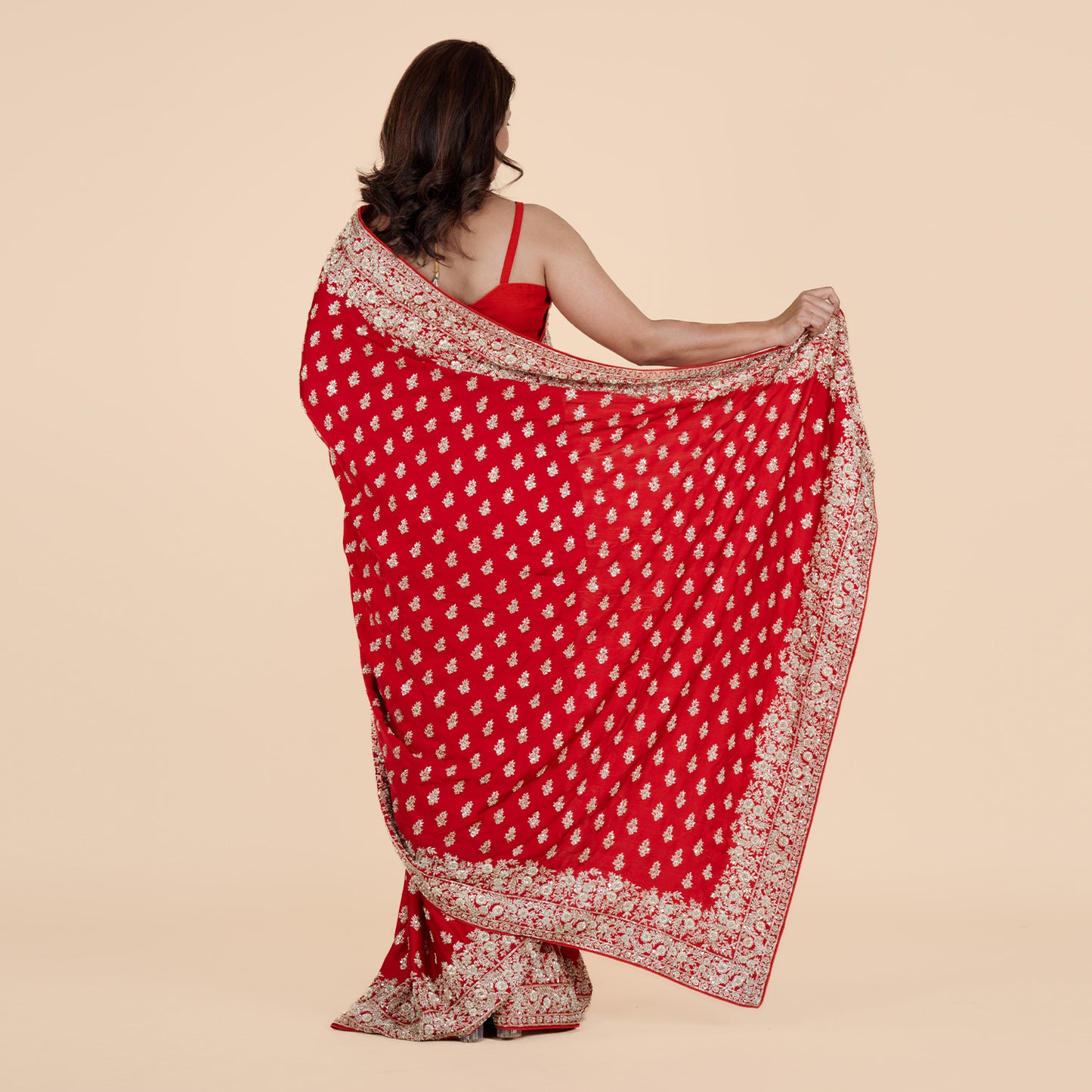 Red Saree with Heavy Handwork