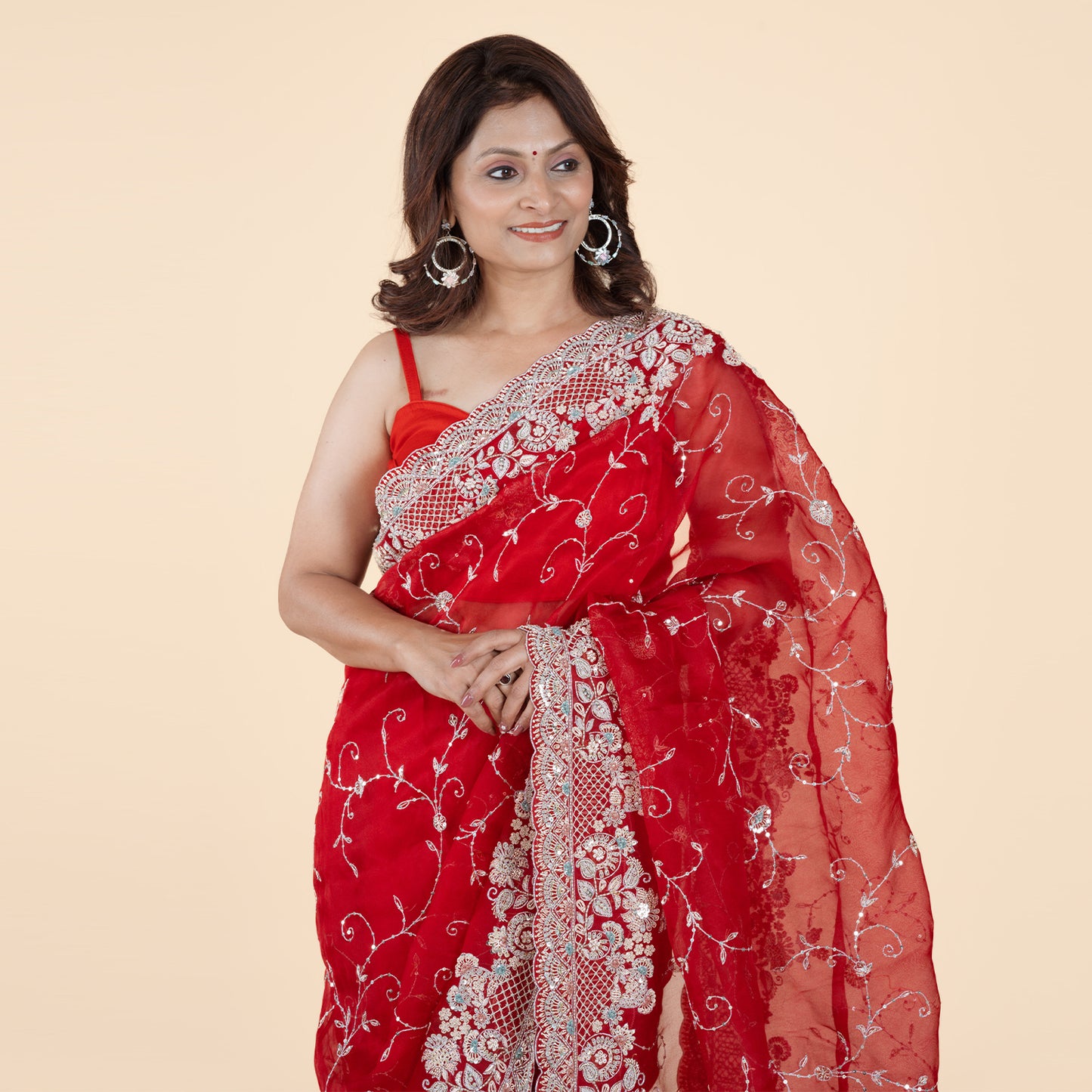 Embroidered Elegance Organza Saree