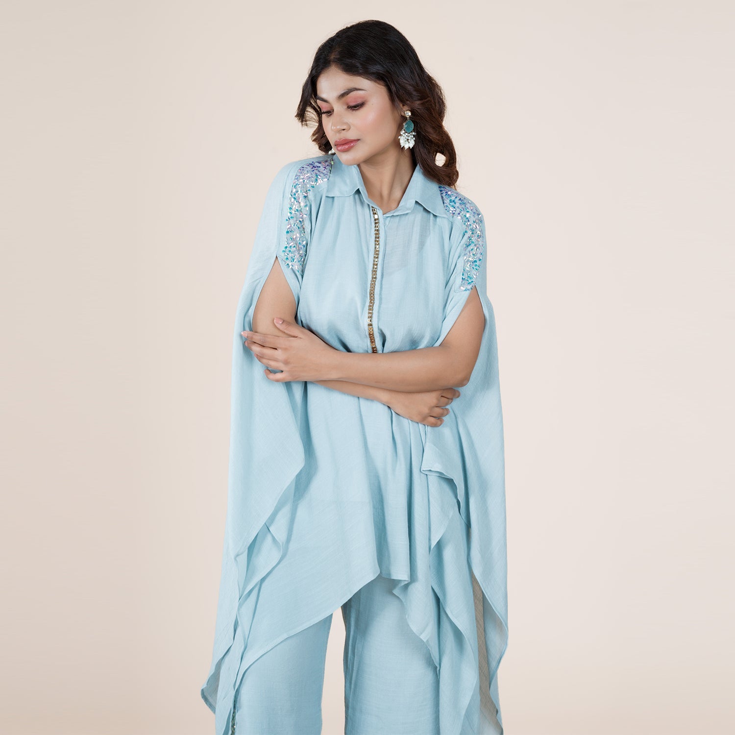 Grey Asymmetric Cape and Pant Set